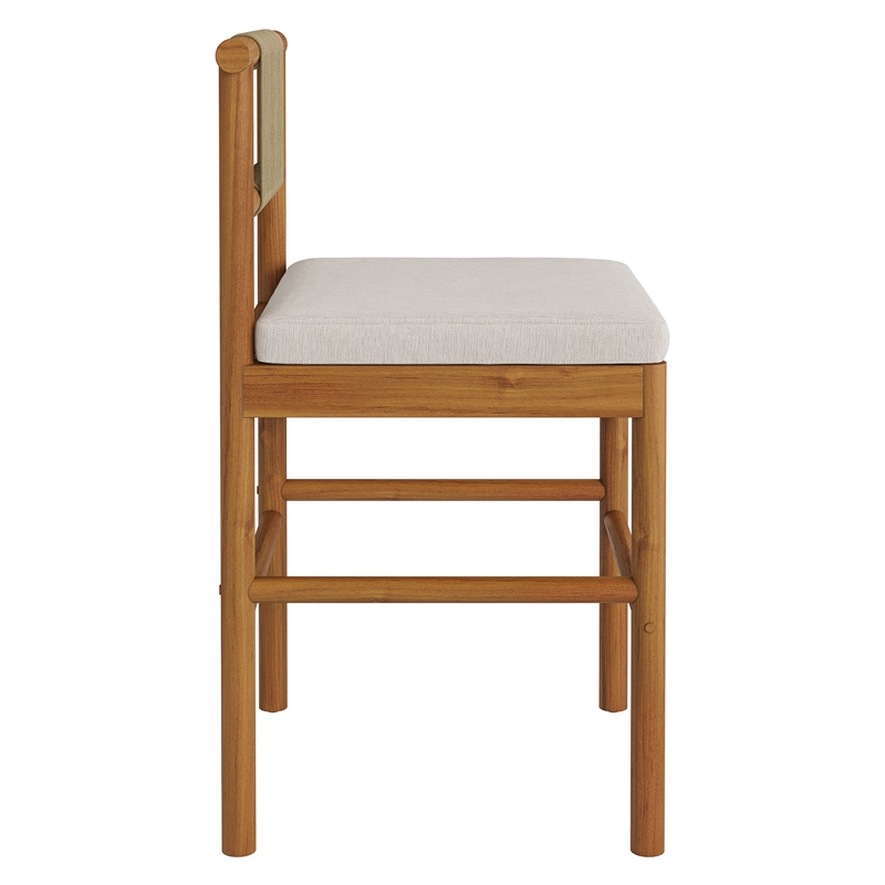 Eleni Outdoor Teak Wood Counter Stools Set of 2 in Natural Sail