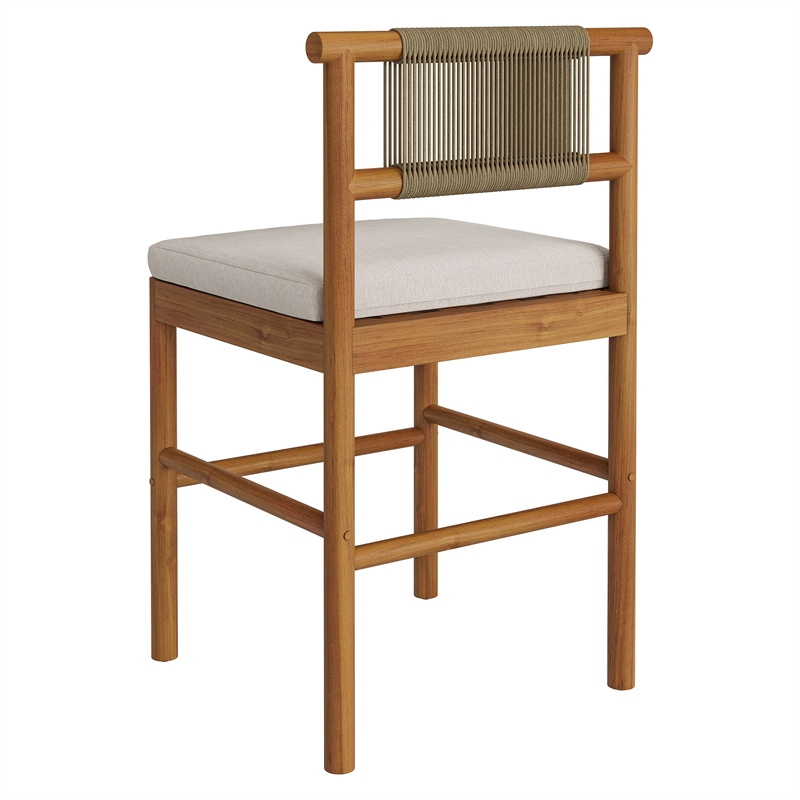 Eleni Outdoor Teak Wood Counter Stools Set of 2 in Natural Sail