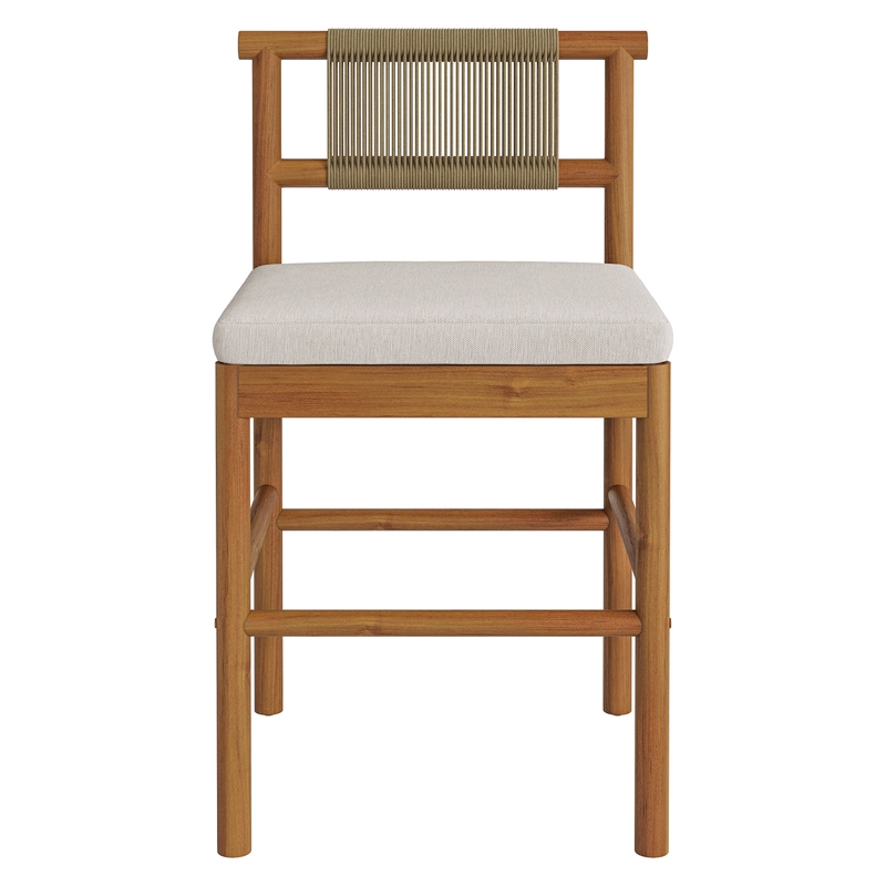 Eleni Outdoor Teak Wood Counter Stools Set of 2 in Natural Sail
