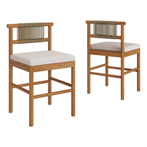 Eleni Outdoor Teak Wood Counter Stools Set of 2 in Natural Sail