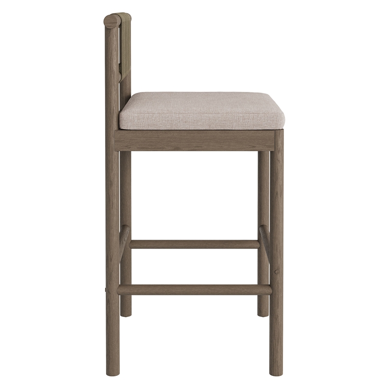 Eleni Outdoor Teak Wood Bar Stools Set of 2 in Weathered Gray Pebble