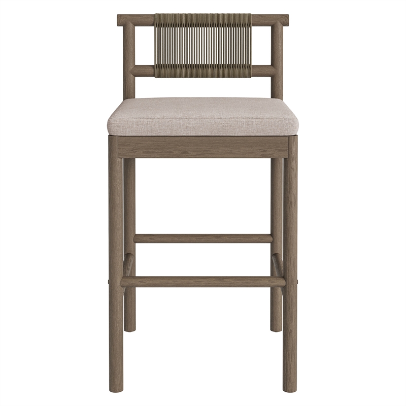 Eleni Outdoor Teak Wood Bar Stools Set of 2 in Weathered Gray Pebble