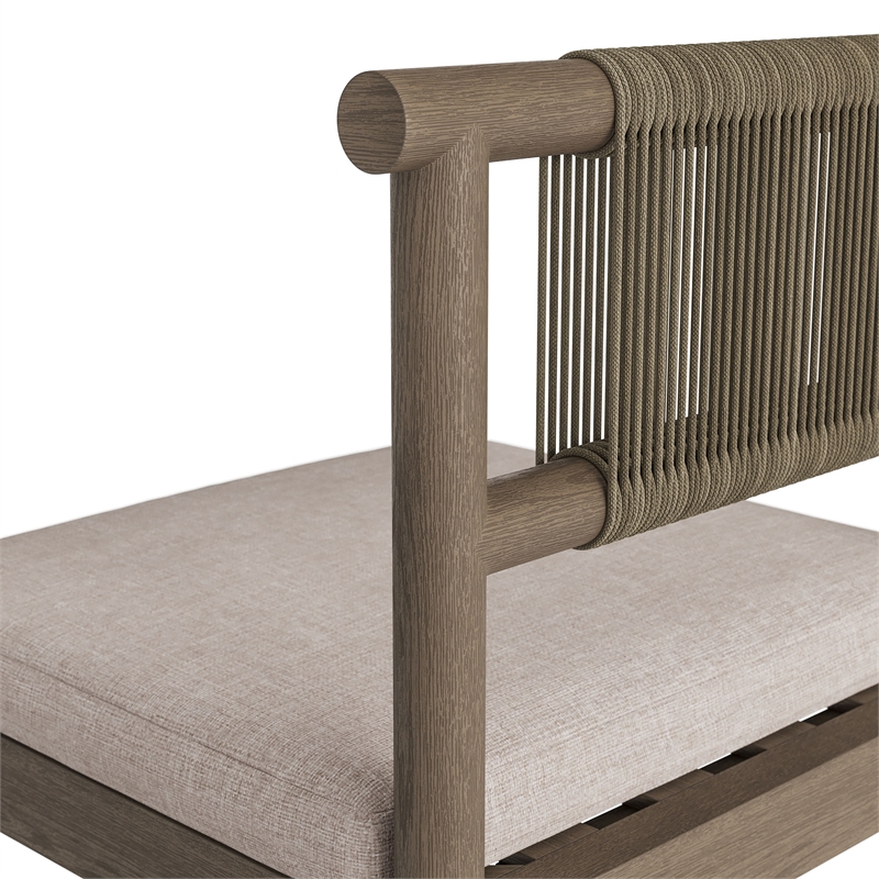 Eleni Outdoor Teak Wood Bar Stools Set of 2 in Weathered Gray Pebble