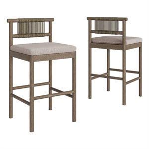 Eleni Outdoor Teak Wood Bar Stools Set of 2 in Weathered Gray Pebble