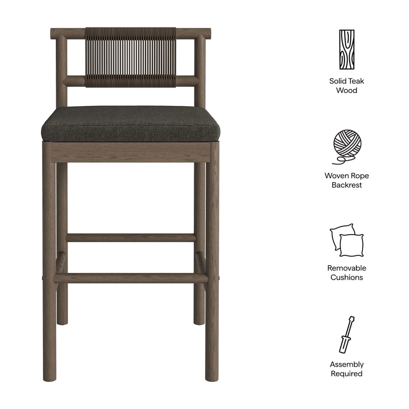 Eleni Outdoor Teak Wood Bar Stools Set of 2 in Weathered Gray Flint