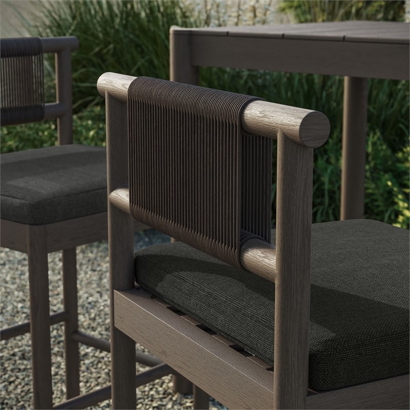 Eleni Outdoor Teak Wood Bar Stools Set of 2 in Weathered Gray Flint