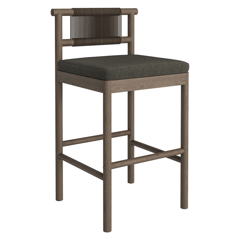 Eleni Outdoor Teak Wood Bar Stools Set of 2 in Weathered Gray Flint