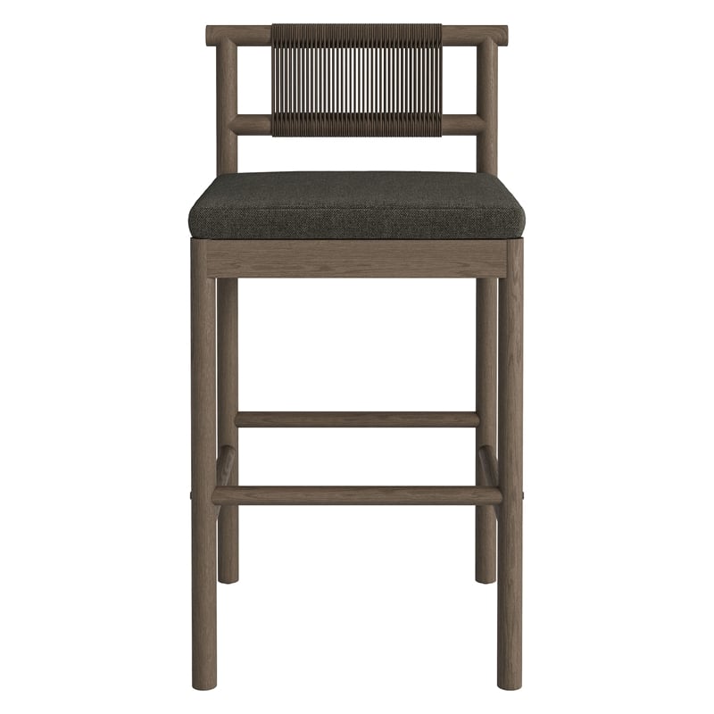 Eleni Outdoor Teak Wood Bar Stools Set of 2 in Weathered Gray Flint