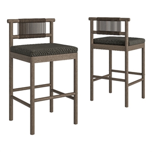 Eleni Outdoor Teak Wood Bar Stools Set of 2 in Weathered Gray Flint