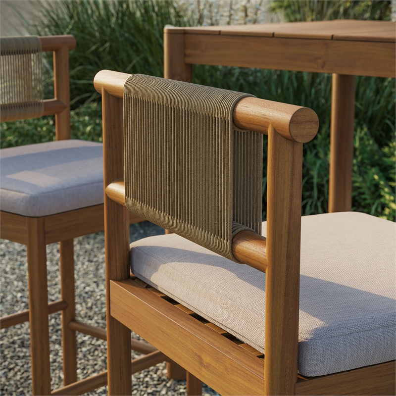 Eleni Outdoor Teak Wood Bar Stools Set of 2 in Natural Sail