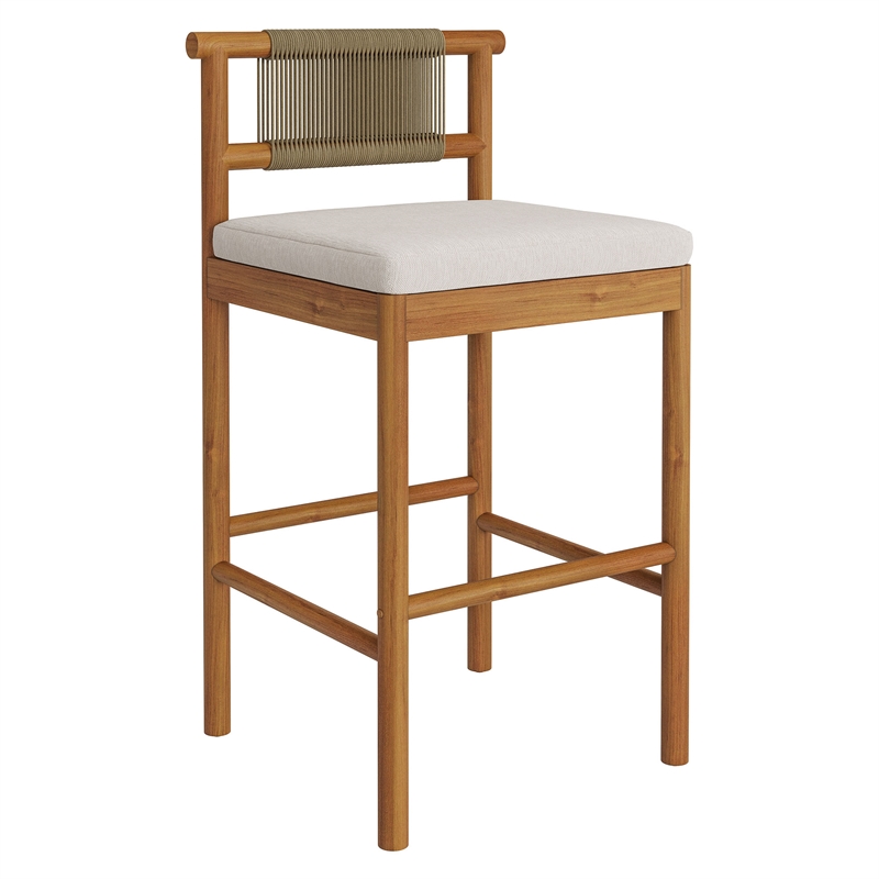 Eleni Outdoor Teak Wood Bar Stools Set of 2 in Natural Sail