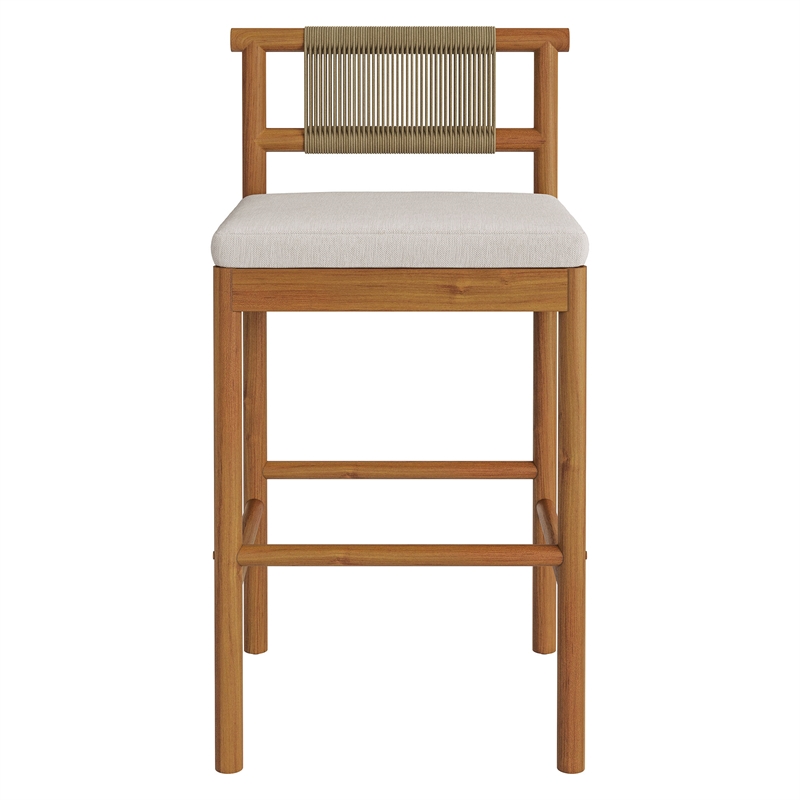 Eleni Outdoor Teak Wood Bar Stools Set of 2 in Natural Sail