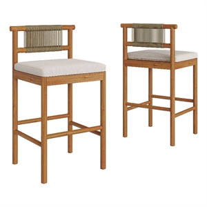 Eleni Outdoor Teak Wood Bar Stools Set of 2 in Natural Sail
