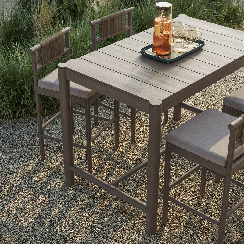 Eleni 5-Piece Outdoor Teak Wood Bar Set in Weathered Gray Pebble