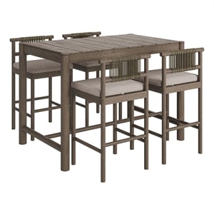 Eleni 5-Piece Outdoor Teak Wood Bar Set in Weathered Gray Pebble