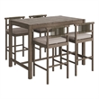 Eleni 5-Piece Outdoor Teak Wood Bar Set in Weathered Gray Pebble