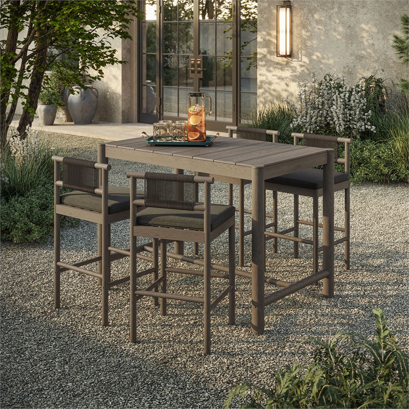 Eleni 5-Piece Outdoor Teak Wood Bar Set in Weathered Gray Flint