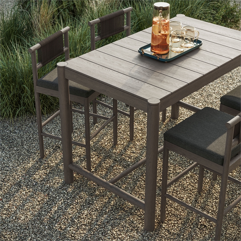 Eleni 5-Piece Outdoor Teak Wood Bar Set in Weathered Gray Flint