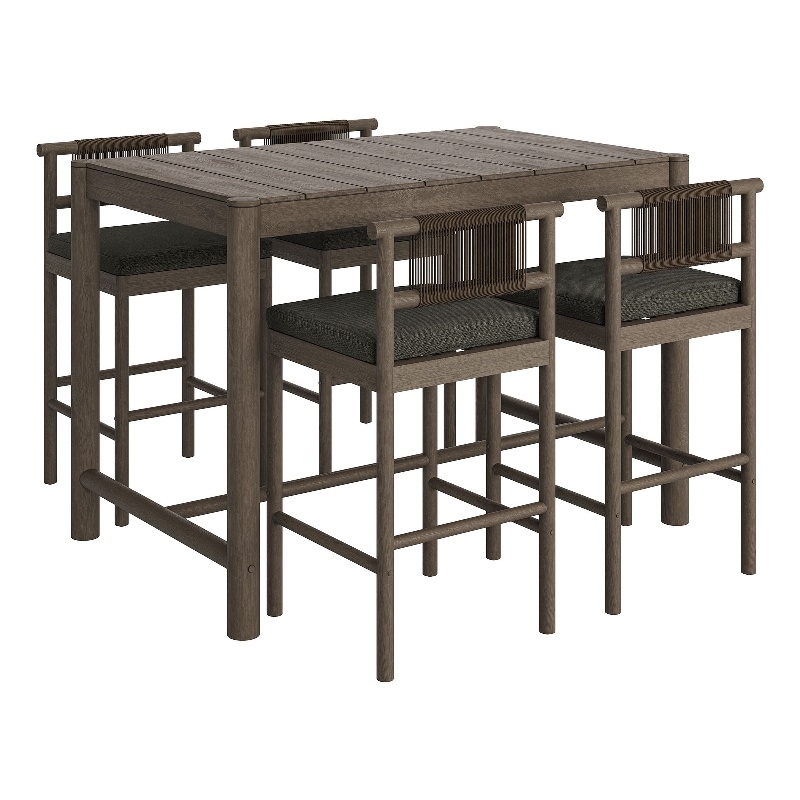 Eleni 5-Piece Outdoor Teak Wood Bar Set in Weathered Gray Flint