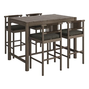 Eleni 5-Piece Outdoor Teak Wood Bar Set in Weathered Gray Flint