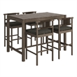 Eleni 5-Piece Outdoor Teak Wood Bar Set in Weathered Gray Flint