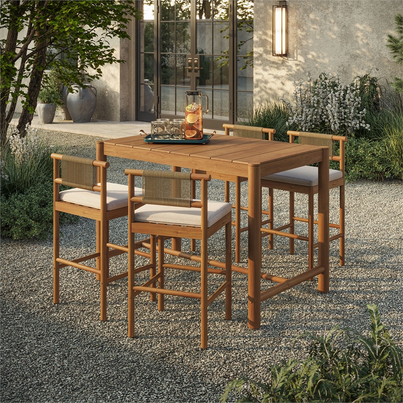 Eleni 5-Piece Outdoor Teak Wood Bar Set in Natural Sail