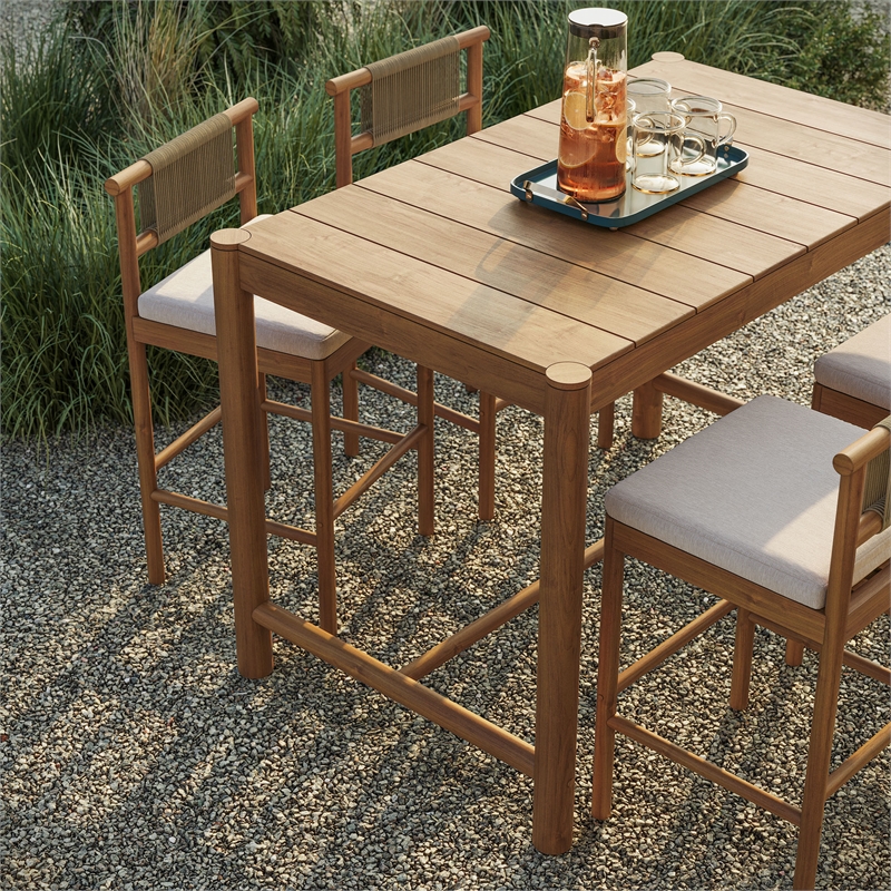 Eleni 5-Piece Outdoor Teak Wood Bar Set in Natural Sail