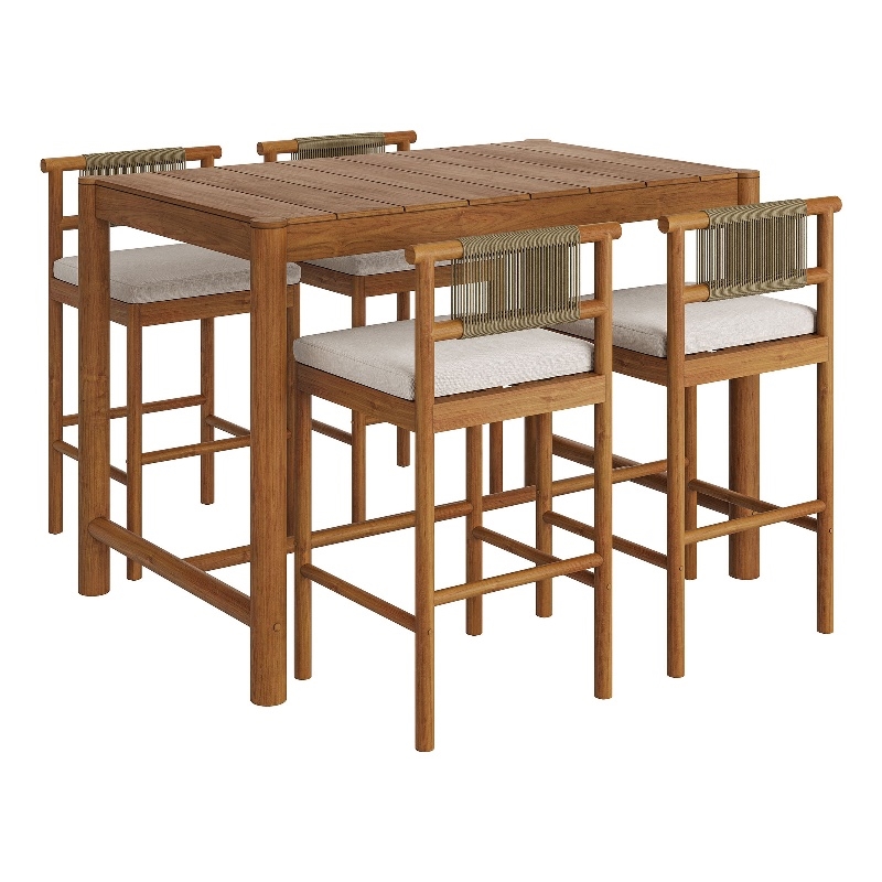 Eleni 5-Piece Outdoor Teak Wood Bar Set in Natural Sail