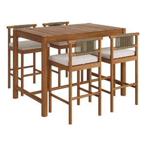 Eleni 5-Piece Outdoor Teak Wood Bar Set in Natural Sail
