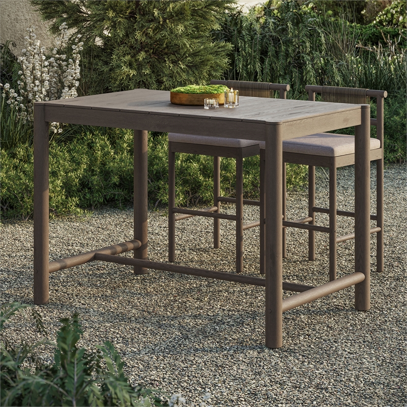 Eleni Rectangle 56-Inch Outdoor Teak Wood Bar Table in Weathered Gray Teak