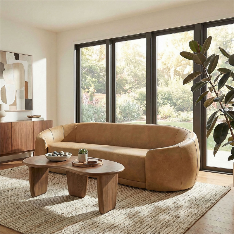 Contessa Curved Vegan Leather Sofa in Toast