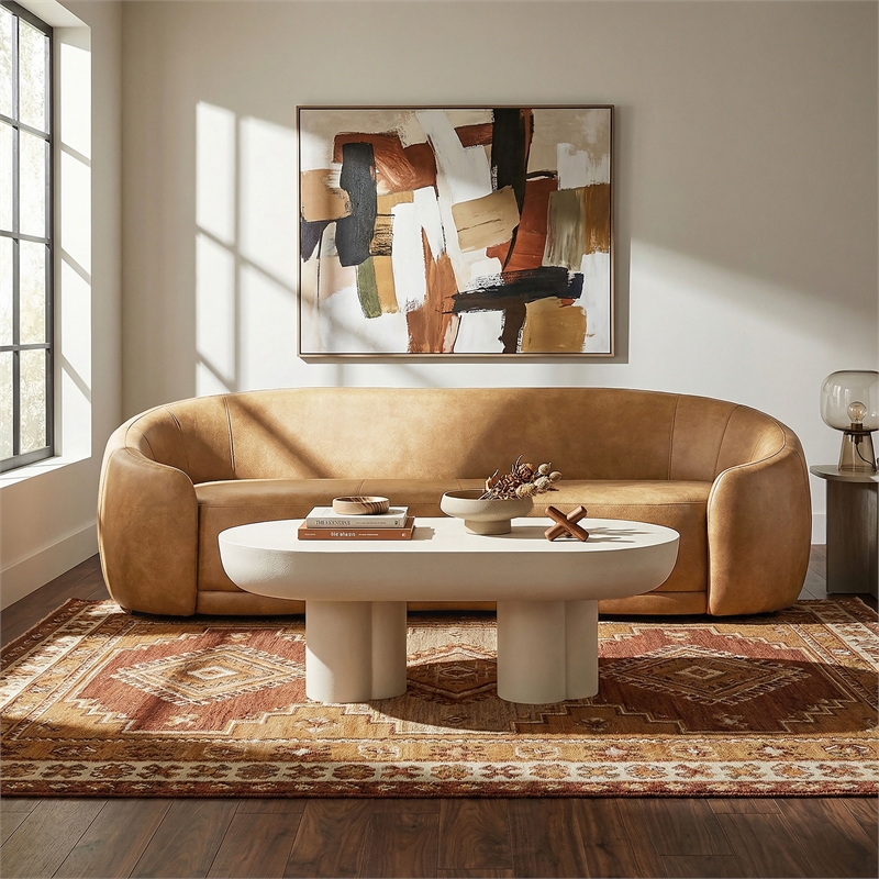 Contessa Curved Vegan Leather Sofa in Toast