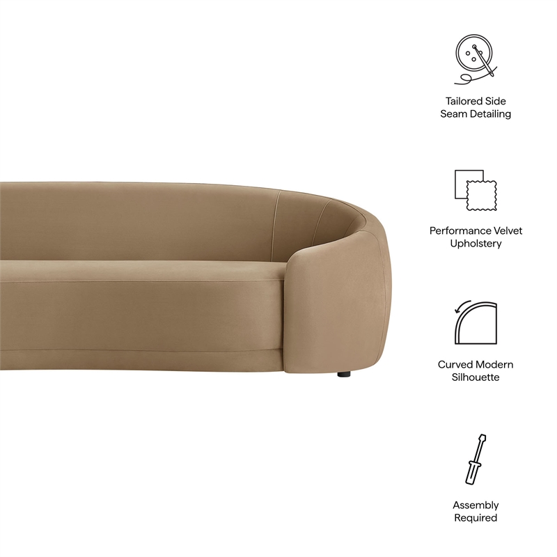 Contessa Curved Performance Velvet Sofa in Taupe