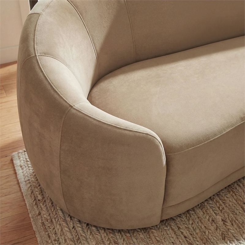 Contessa Curved Performance Velvet Sofa in Taupe