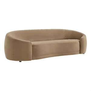 Contessa Curved Performance Velvet Sofa in Taupe