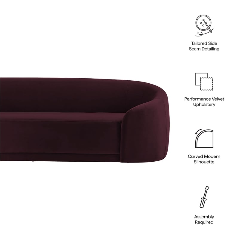 Contessa Curved Performance Velvet Sofa in Mulberry