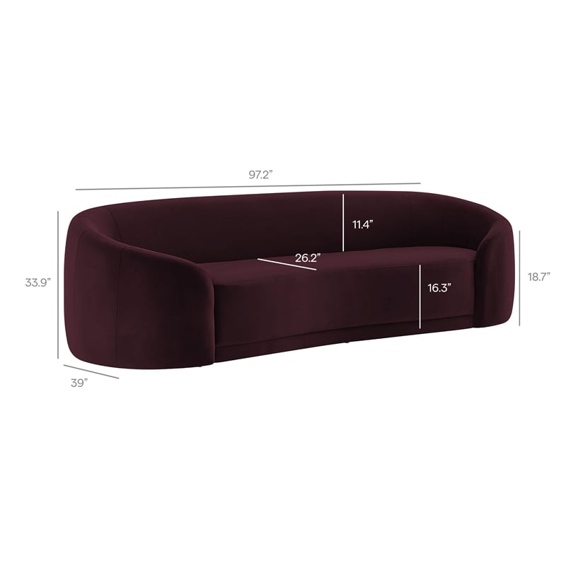 Contessa Curved Performance Velvet Sofa in Mulberry