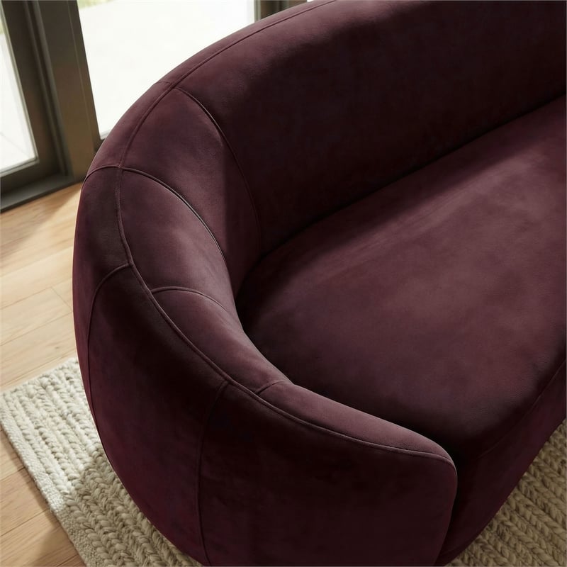 Contessa Curved Performance Velvet Sofa in Mulberry