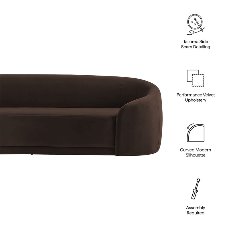 Contessa Curved Performance Velvet Sofa in Chocolate Brown