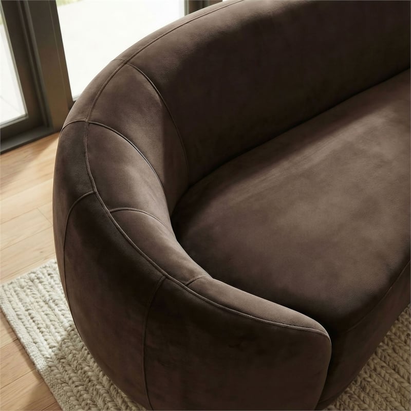 Contessa Curved Performance Velvet Sofa in Chocolate Brown