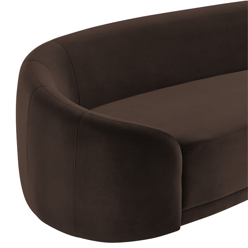 Contessa Curved Performance Velvet Sofa in Chocolate Brown