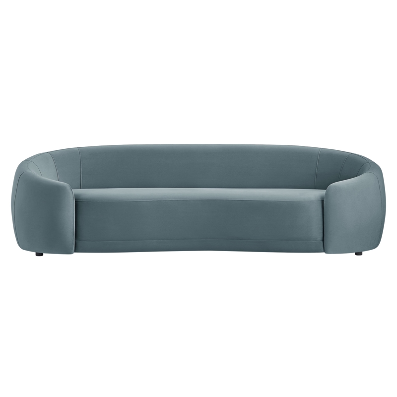 Contessa Curved Performance Velvet Sofa in Cadet Blue