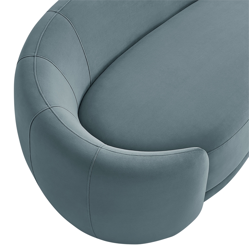Contessa Curved Performance Velvet Sofa in Cadet Blue