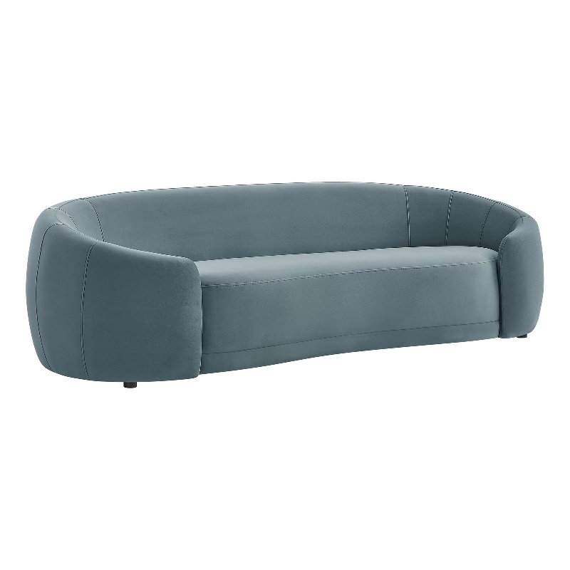 Contessa Curved Performance Velvet Sofa in Cadet Blue