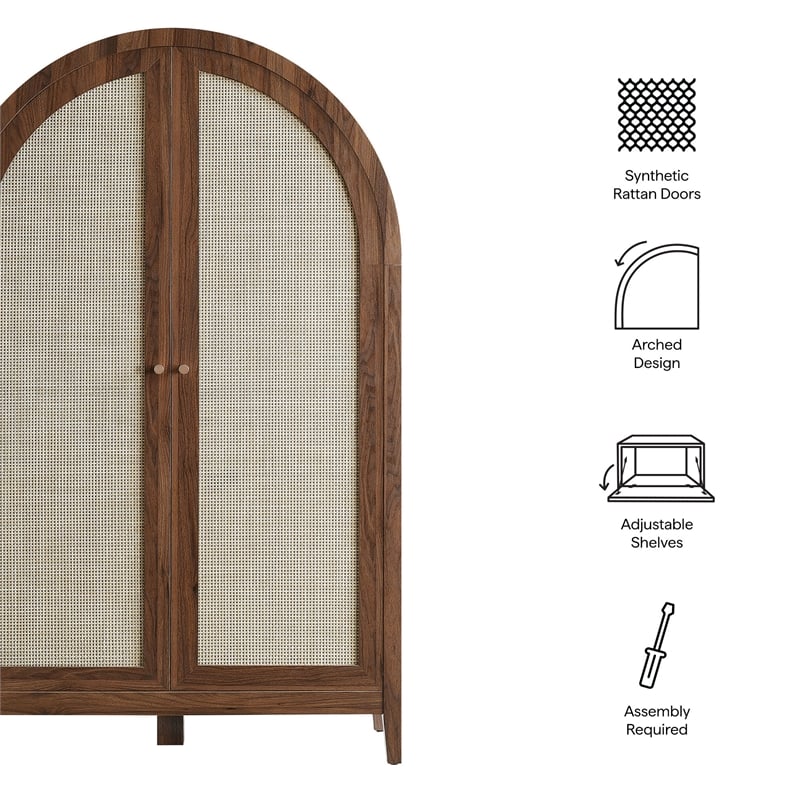 Calista 63 Inch Arched Storage Cabinet With Folding Desk in Walnut