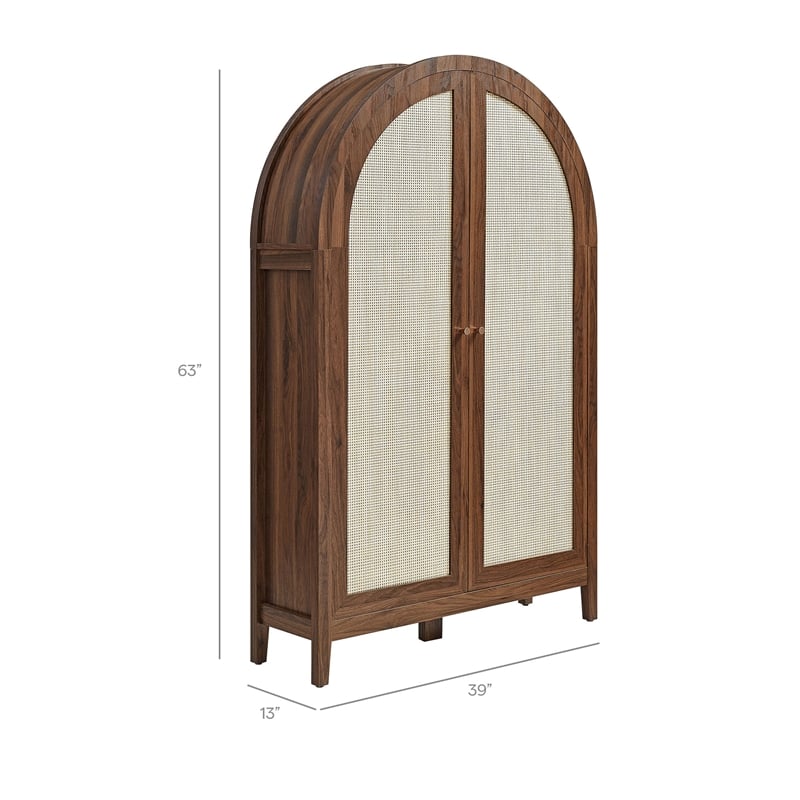 Calista 63 Inch Arched Storage Cabinet With Folding Desk in Walnut