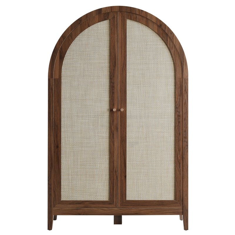 Calista 63 Inch Arched Storage Cabinet With Folding Desk in Walnut
