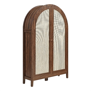 Calista 63 Inch Arched Storage Cabinet With Folding Desk in Walnut