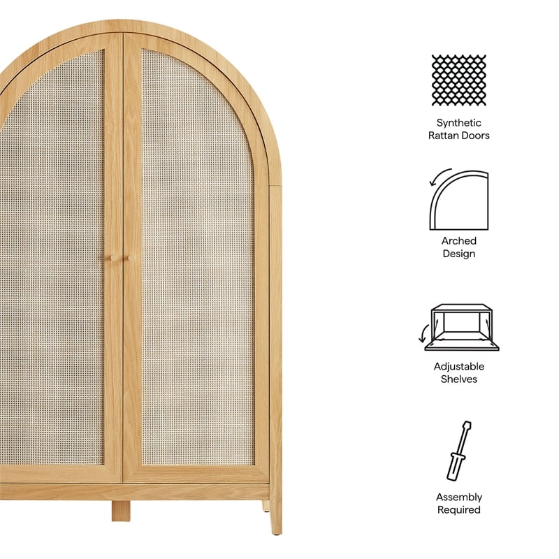 Calista 63 Inch Arched Storage Cabinet With Folding Desk in Oak