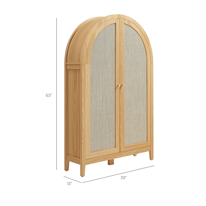 Calista 63 Inch Arched Storage Cabinet With Folding Desk in Oak